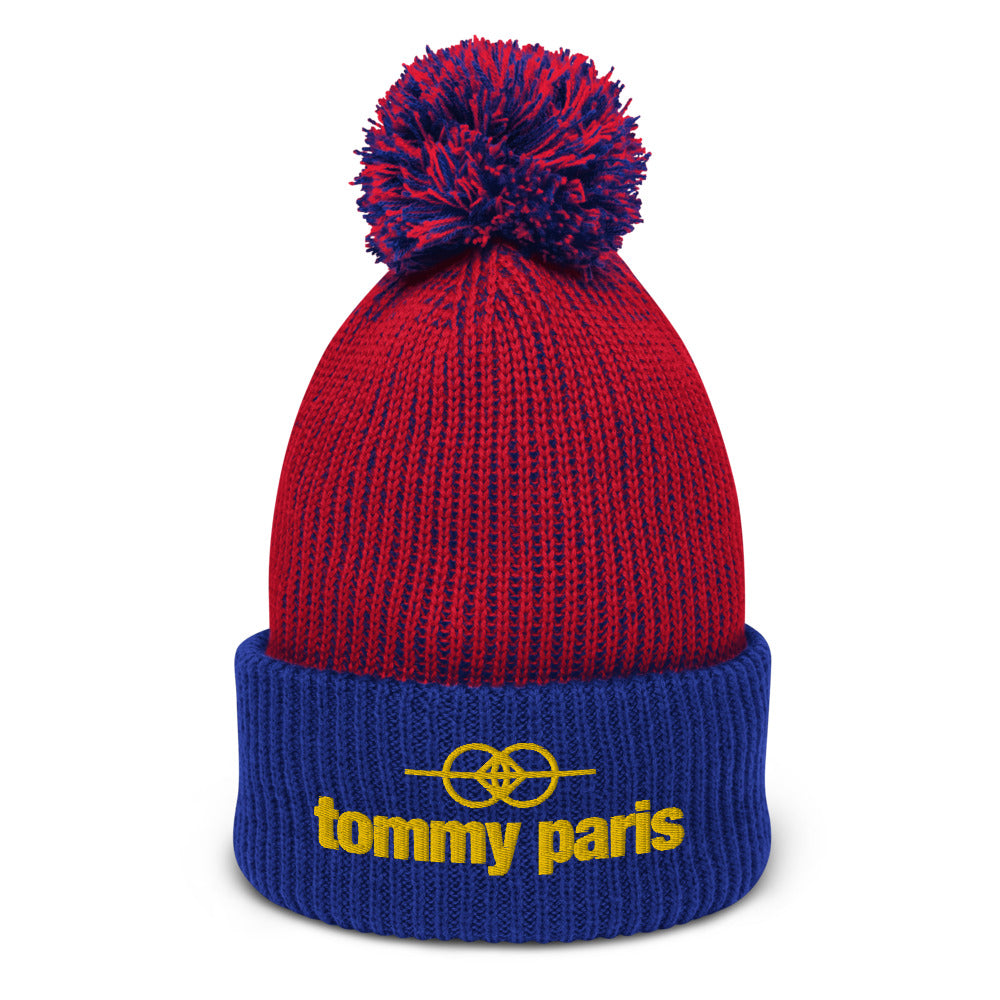 Tommy Paris Logo & Symbol - Gold Font - Pom-Pom Beanie