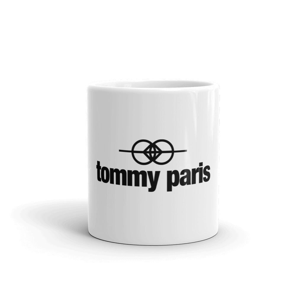 Tommy Paris Logo And Symbol - White glossy mug