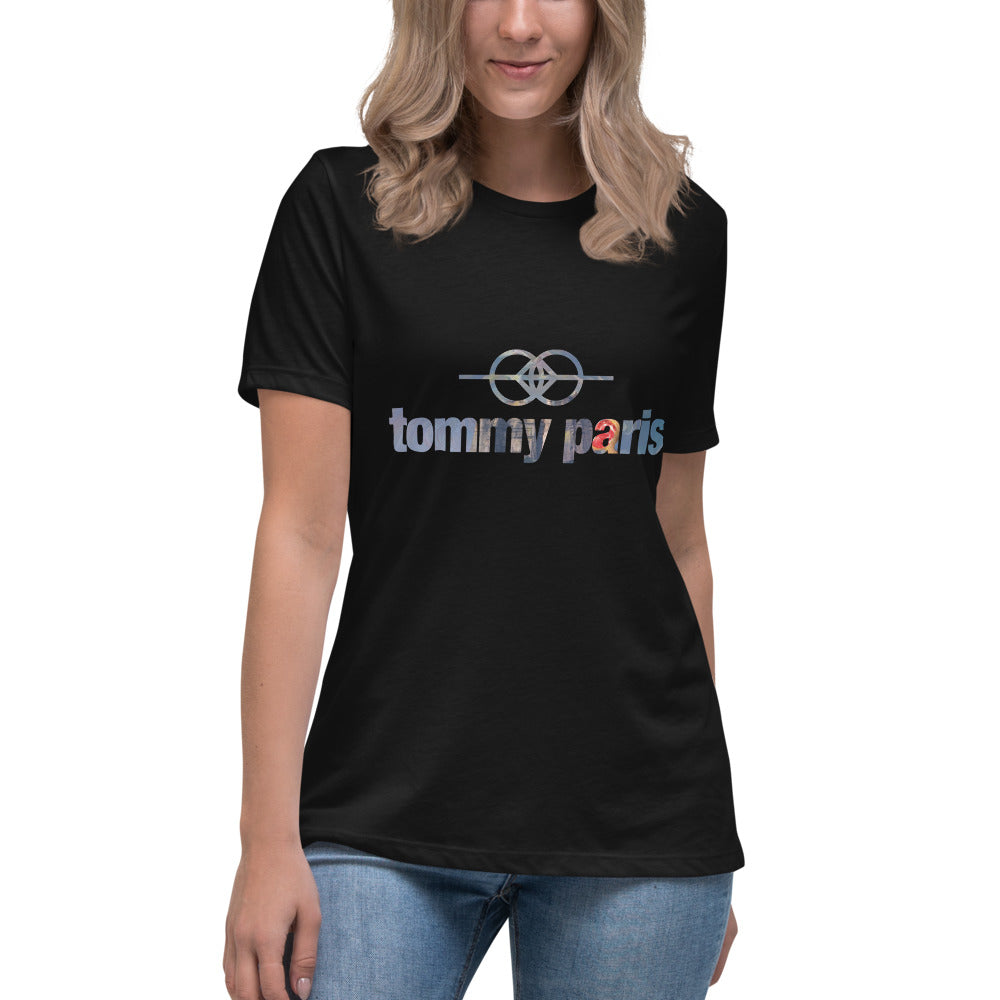 Tommy Paris Logo And Symbol Overlay - Women's Relaxed T-Shirt